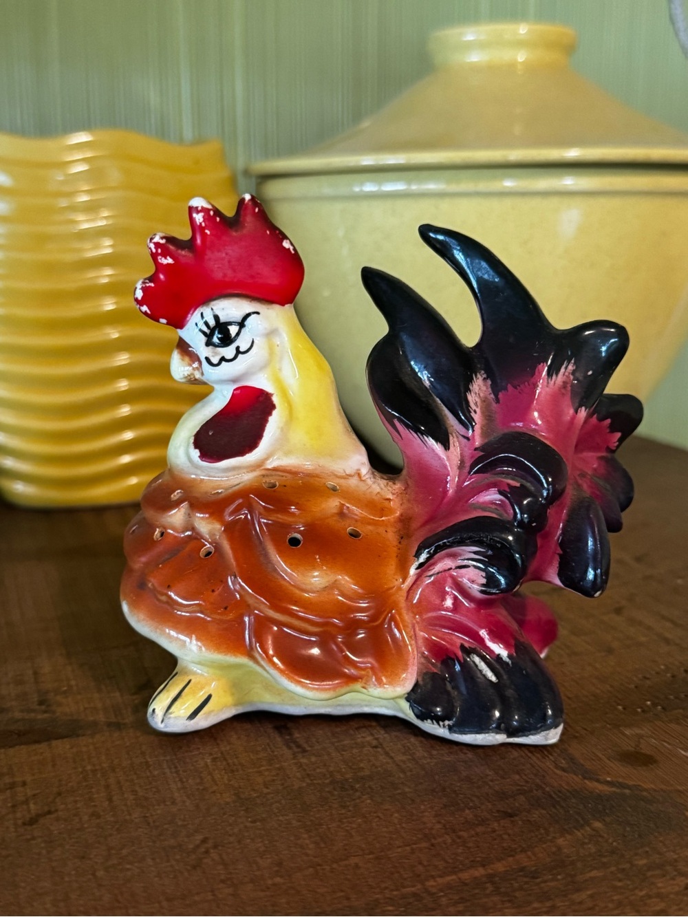 Royal Japan Hand Painted Ceramic Rooster Toothpick Holder Folk Art Kitschy Chic